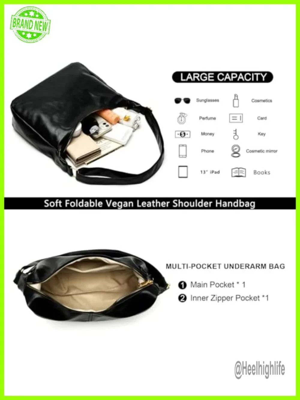 Slouchy Vegan Leather Hobo Bag Crossbody Tote Purse Shoulder Bag Women